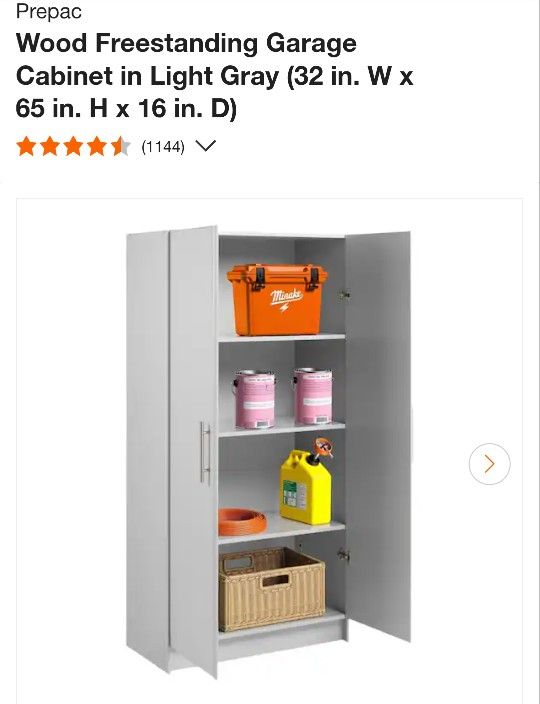 Prepac
Wood Freestanding Garage Cabinet in Light Gray (32 in. W x 65 in. H x 16 in. D)