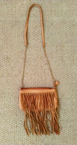 Brand New tan shoulder bag purse clutch with fringe and inside pockets