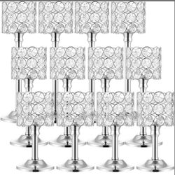 Mumufy 12 Pieces Crystal Candle Holders Set 3 Sizes Tall Crystal Wedding Candlestick Holders Pillar Candelabra Stand For Table Centerpieces For Christ
