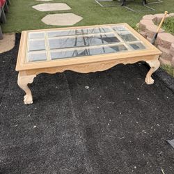 Solid Wood With Glass Insert Claw Foot Center Console Coffee Table