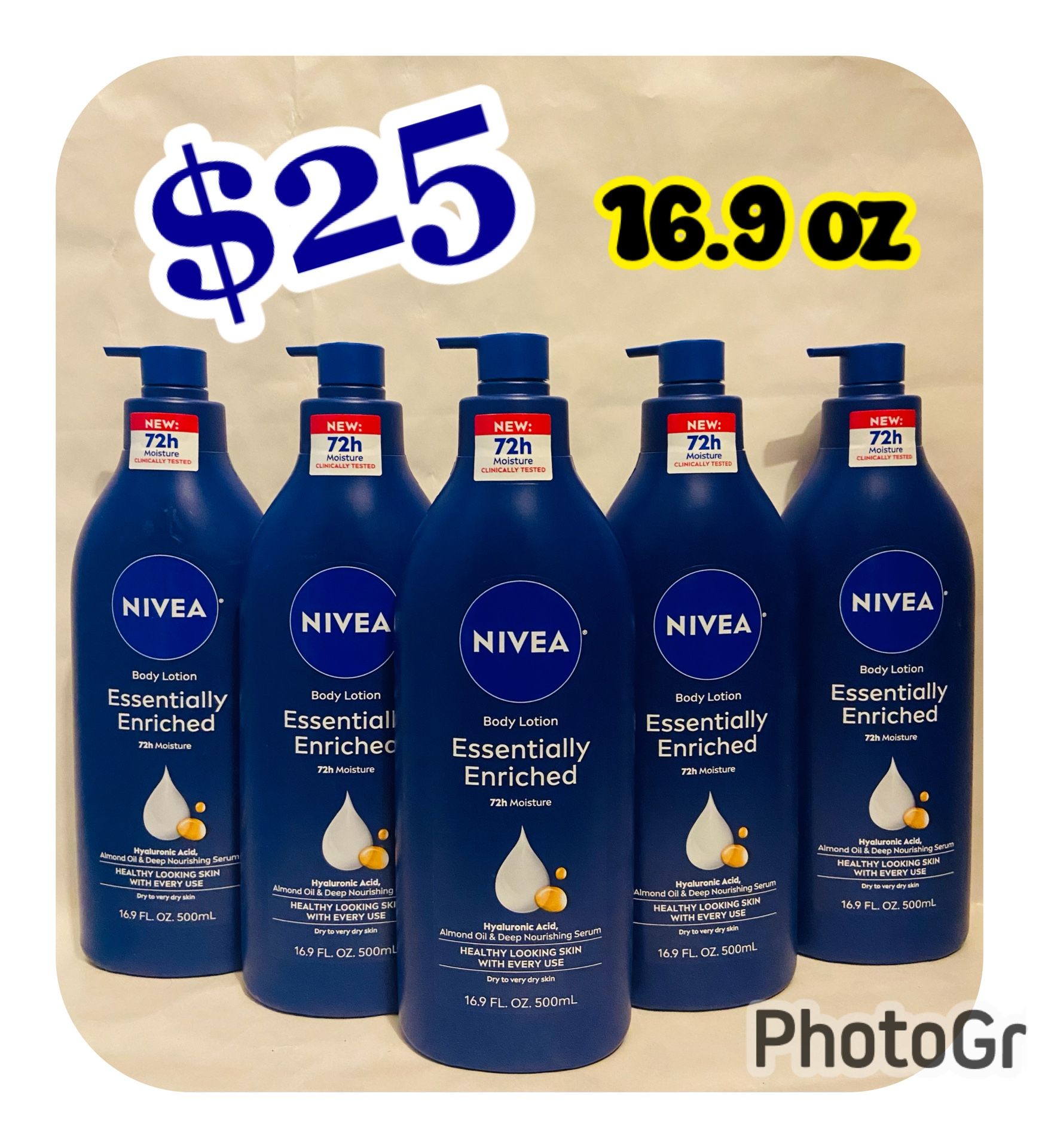 (5) Nivea Body Lotions 16.9 Oz Each