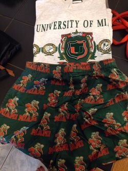 University of Miami sweatshirt and silk boxers