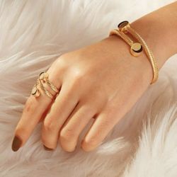 Half Moon Design Cuff Bangle & Wrap Ring Set