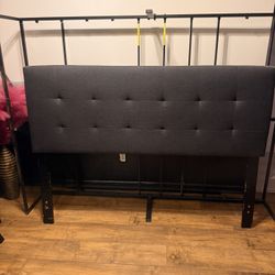 Queen Bed Frame with Upholstered Headboard (Gray)