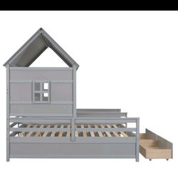 Double Shared Kids Bed Twin Sized And Drawers