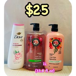 Herbal Essences Bundle, (1) Shampoo 33.8 fl oz (1) Conditioner 33.8 fl oz & (1) Dove body Wash 20 Oz
