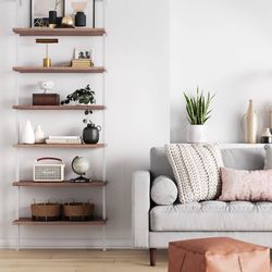 Nathan James 6-Shelf Ladder Bookshelf Oak Matte White