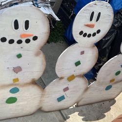 Christmas Xmas Prop Snowman Wood Lights Yard Decoration