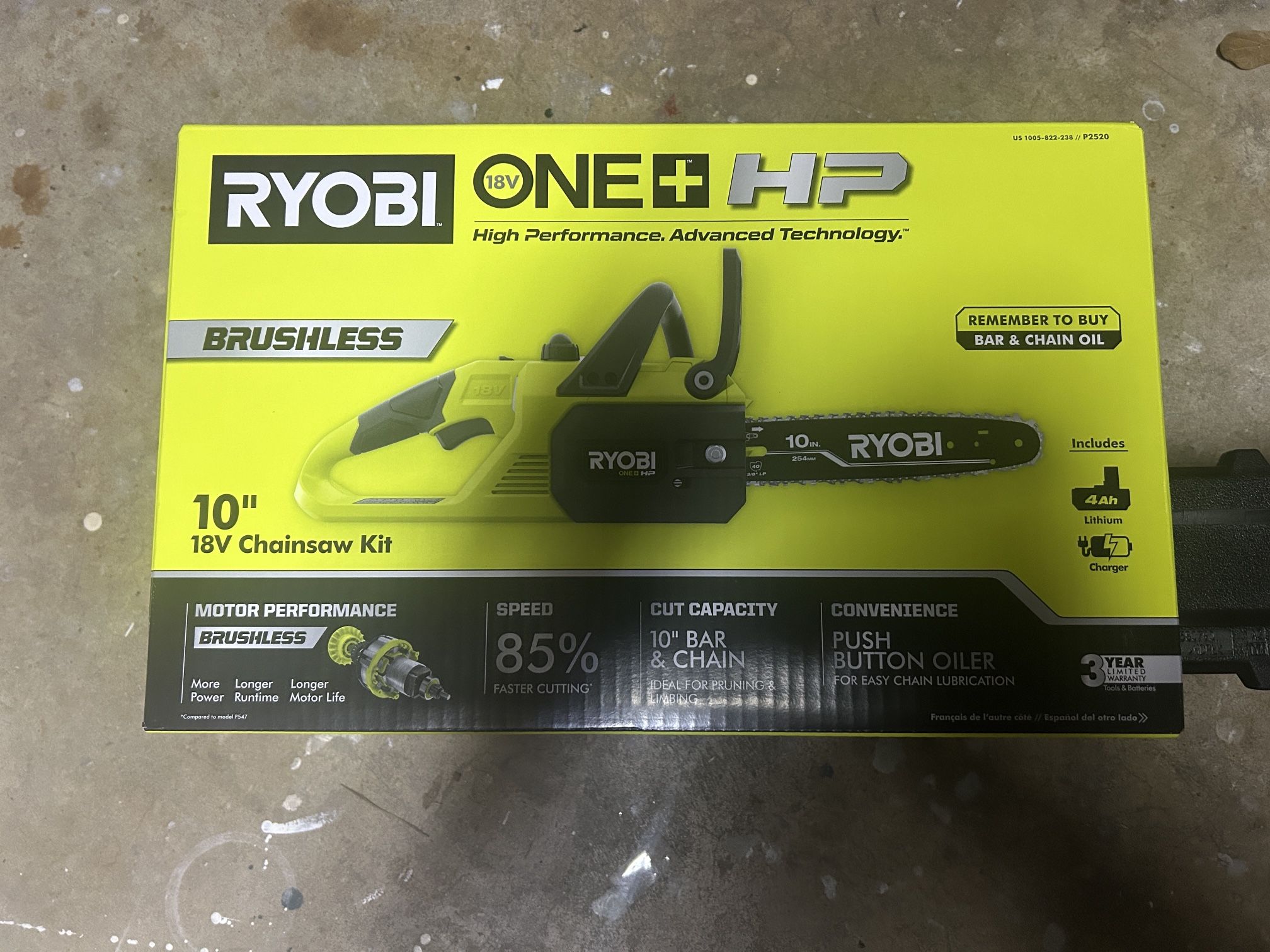 New RYOBI ONE+ HP 18V Brushless 10 in. Battery Chainsaw with 4.0 Ah Battery and Charger