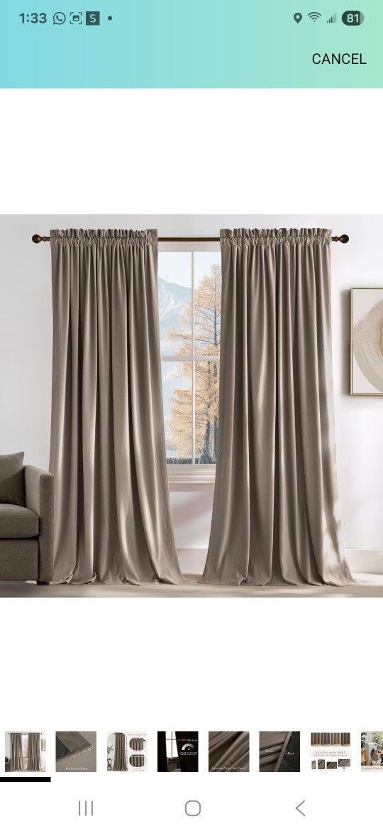 Taupe Velvet Curtains 84 inches Long - Blackout Curtains for Living Room, Thermal Insulated Cat Proof Panels Soft Luxury Home Decor for Bedroom, W52 x