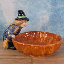 Vintage Halloween Witch Pumpkin Candy Dish 1998 Debbie Mumm Sakura