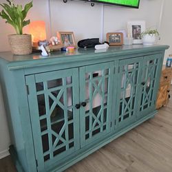 5FT TV Stand Console w/ Glass Doors & Storage – Rustic Style
