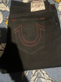 True Religion Black Jeans Red Stitching