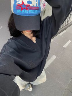 Black Oversized V-Neck Sweatshirt