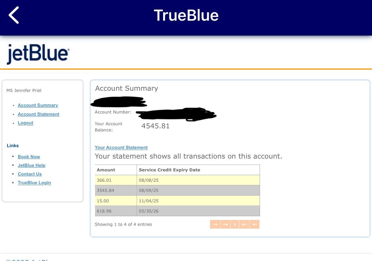 JetBlue Travel C redit Value 4545