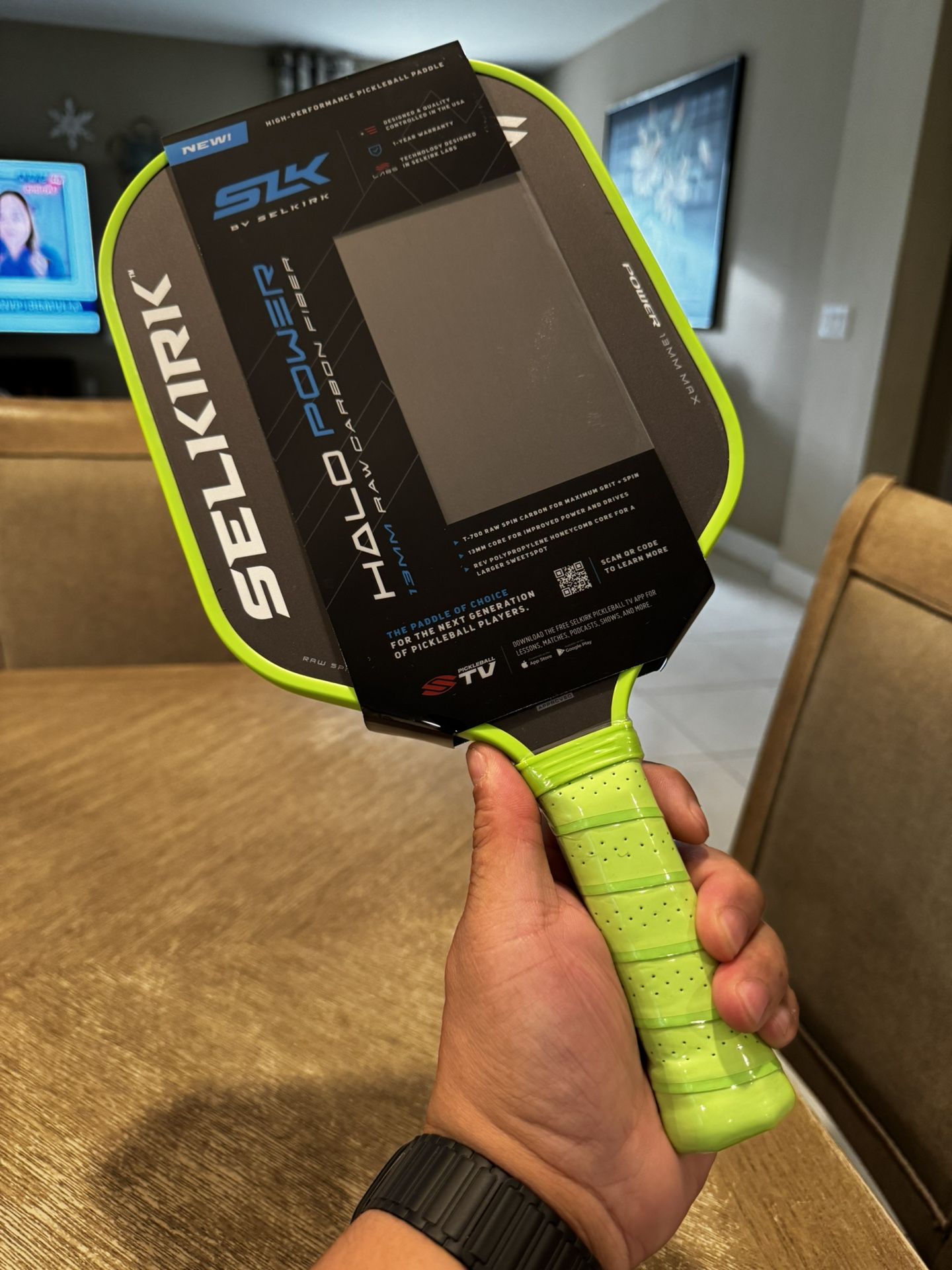 SLK Halo Power/Max Pickleball Paddle – 13mm Carbon Fiber Green New Selkirk