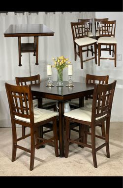 High Pub Dining Table With Display Base & 4 Chairs / Mesa Comedor Alto de 4 Sillas