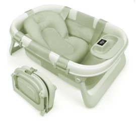 Jool Baby Foldable Baby Bathtub – Portable for Travel – Thermometer (Sage)