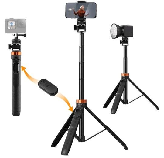New! Selfie Stick Tripod, 69" Extendable Light Stand w/1/4" Screw, Camera...