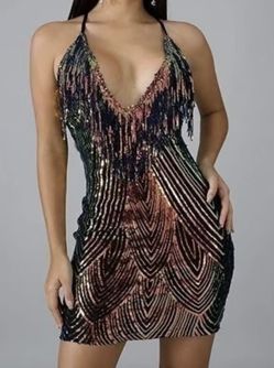 Sequin Fringe Mini Dress - Multi Color