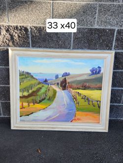 Framed Painting Rural Road Landscape 33x40