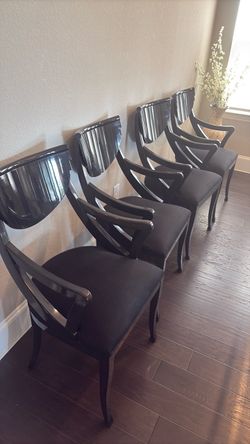 4 rare Black Lacquer Dining Chairs vintage