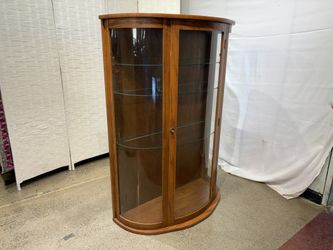 Compact Curved Oak Curio Display Cabinet with 3-Shelves