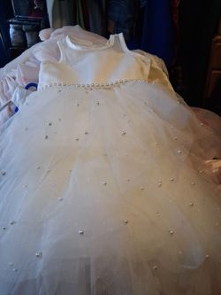 Little Girl beige pearl and ruffles dress