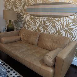 West elm brown leather 72” Sofa 