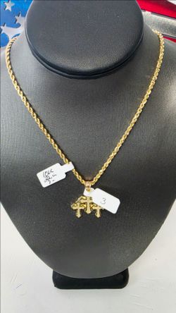 14k 22inch Hollow 3mm Rope Chain And 10k Pendant