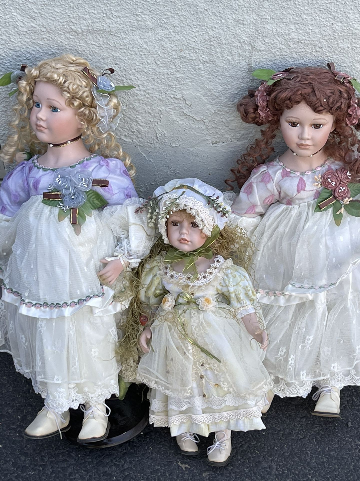 Porcelain Vintage Dolls On Stands