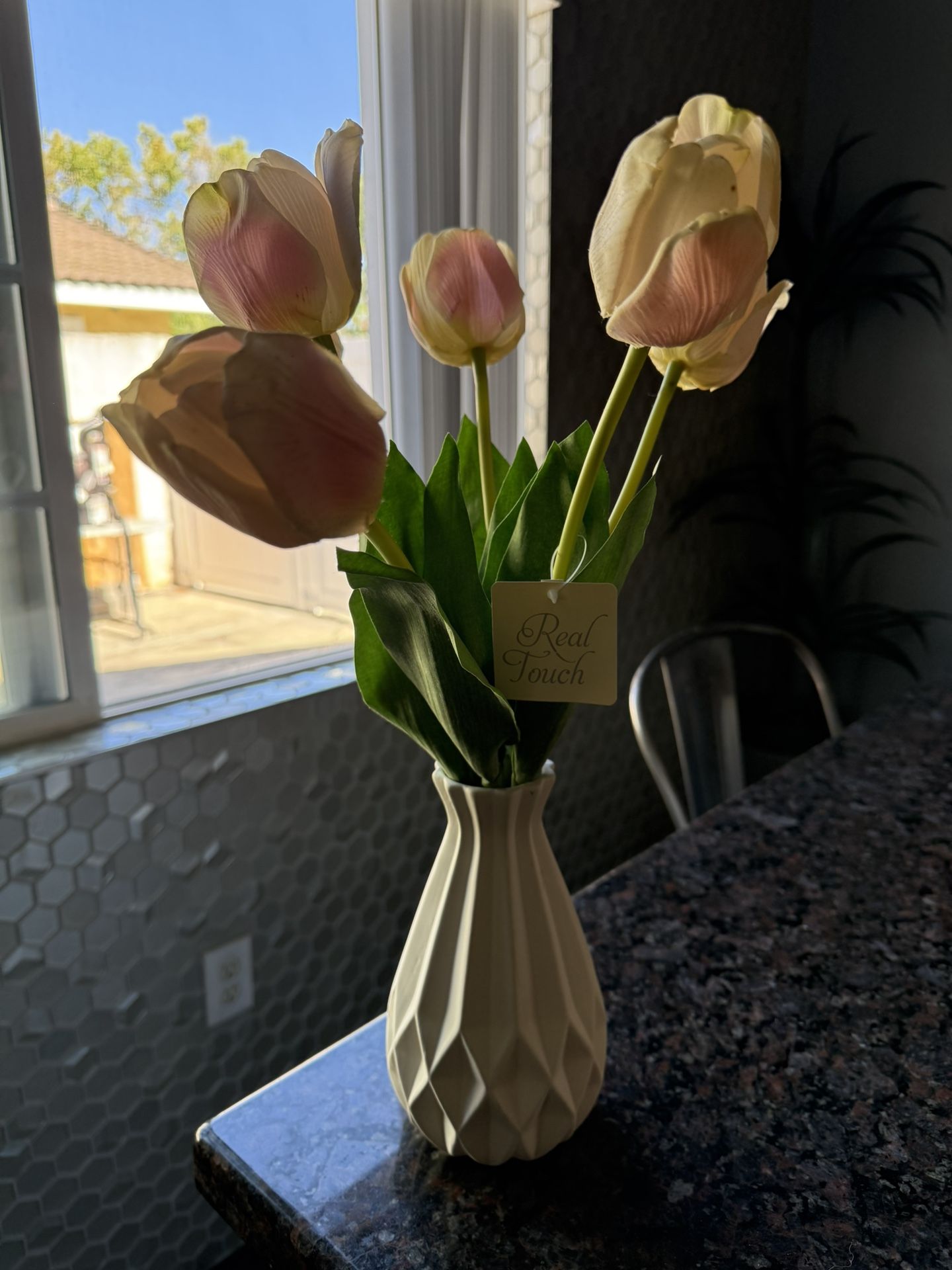 REAL TOUCH TULIPS WITH VASE FAUX FLOWERS