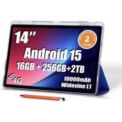 14 inch Large Screen Tablet, Android 15 Tablet 16GB RAM 256GB ROM