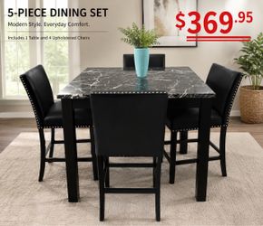 5-Piece Black Marble Dining Set – $369.95