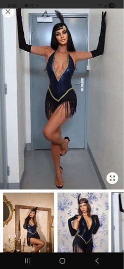 Navy Blue Sequin Fringe Flapper Costume Dress