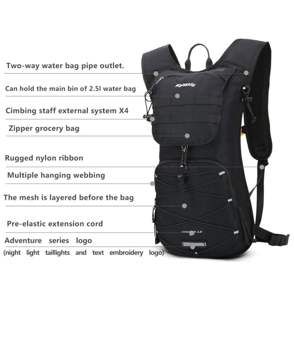 Kimlee Hydration Backpack 12L Running Hiking Climbing Pack Cycling Bladder Bag