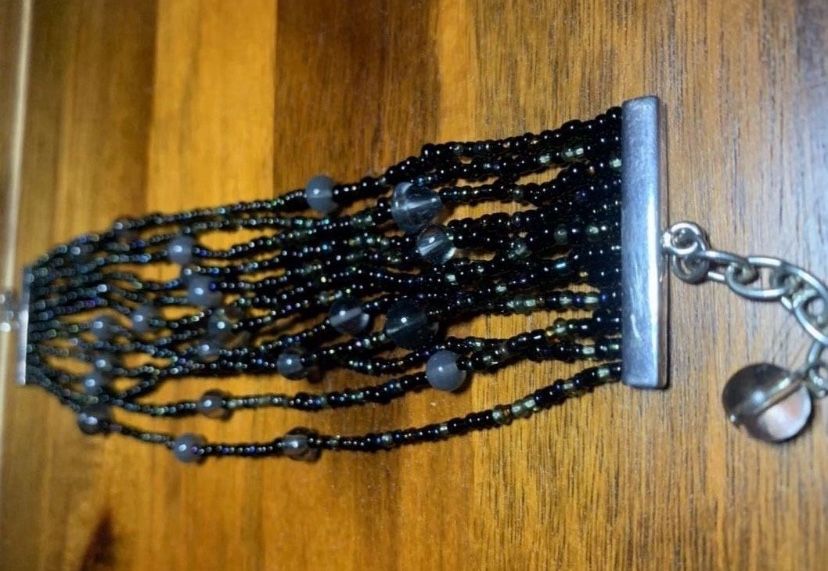 Black Beaded Bracelet 12 Row Clasp