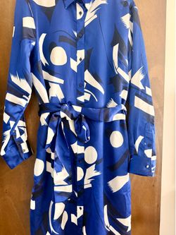 NWT Ralph Lauren Women's Geometric Print Charmeuse Shirtdress Blue Size 14