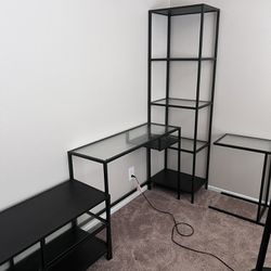 Black Metal Bookshelf , Desk , Tv Stand, And Side Table