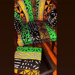 African Printed Chair & Ottoman 