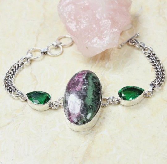 Ruby Ziosite 925 Sterling Silver Plated Gemstone Bracelet