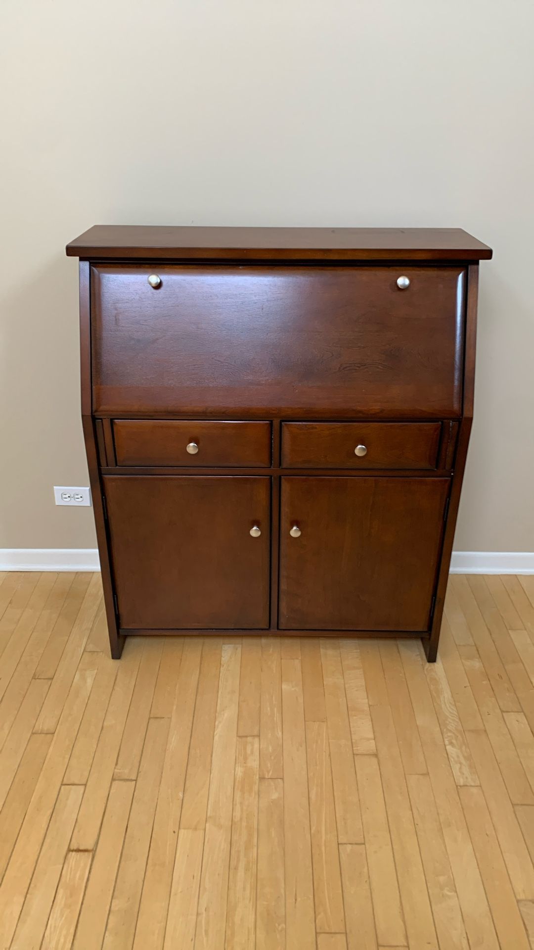  Cherry Wood Fold Out Desk And Cabinet 