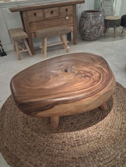 Oval Wooden Slab Coffee Table
