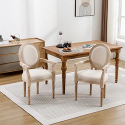 Set Of 2 Beige French Style Solid Wood Dining Chair [NEW]