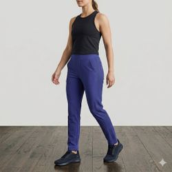 Athleta Brooklyn Ankle Pants Zip Purple Lapis Blue Ribbed Trim Cargo Commuter 6