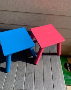 1-Pair Of Kid’s Blue & Pink Solid Wooden Seats.