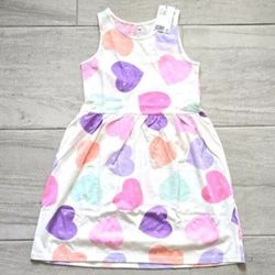 H&M Toddler Girl kids Cotton Dress Pink/Purple Heart Print Sleeveless Size 8/10T