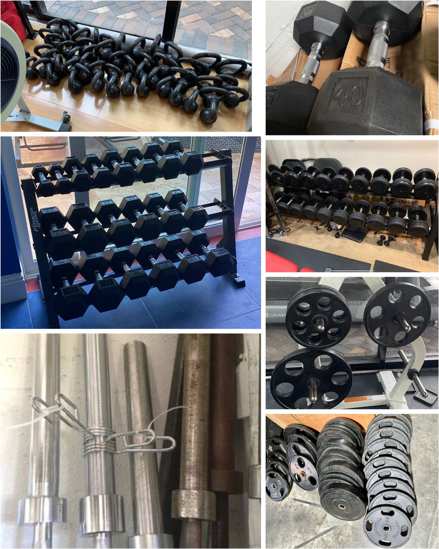 Olympic Weight Plates, Dumbbell , Curl/Hex Bar,  Barbell,  Benches,  Rower