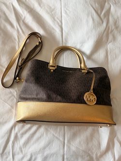 Michael Kors Brown Monogram Satchel Gold