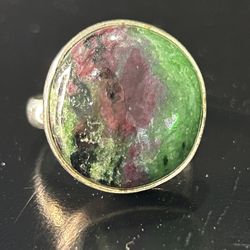 Vintage Ring Size 7.75 Silver 925 Ruby Zoisite Kiran Gemstone African Green Purple